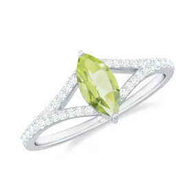 1 CT Natural Peridot Engagement Ring with Diamond Accent