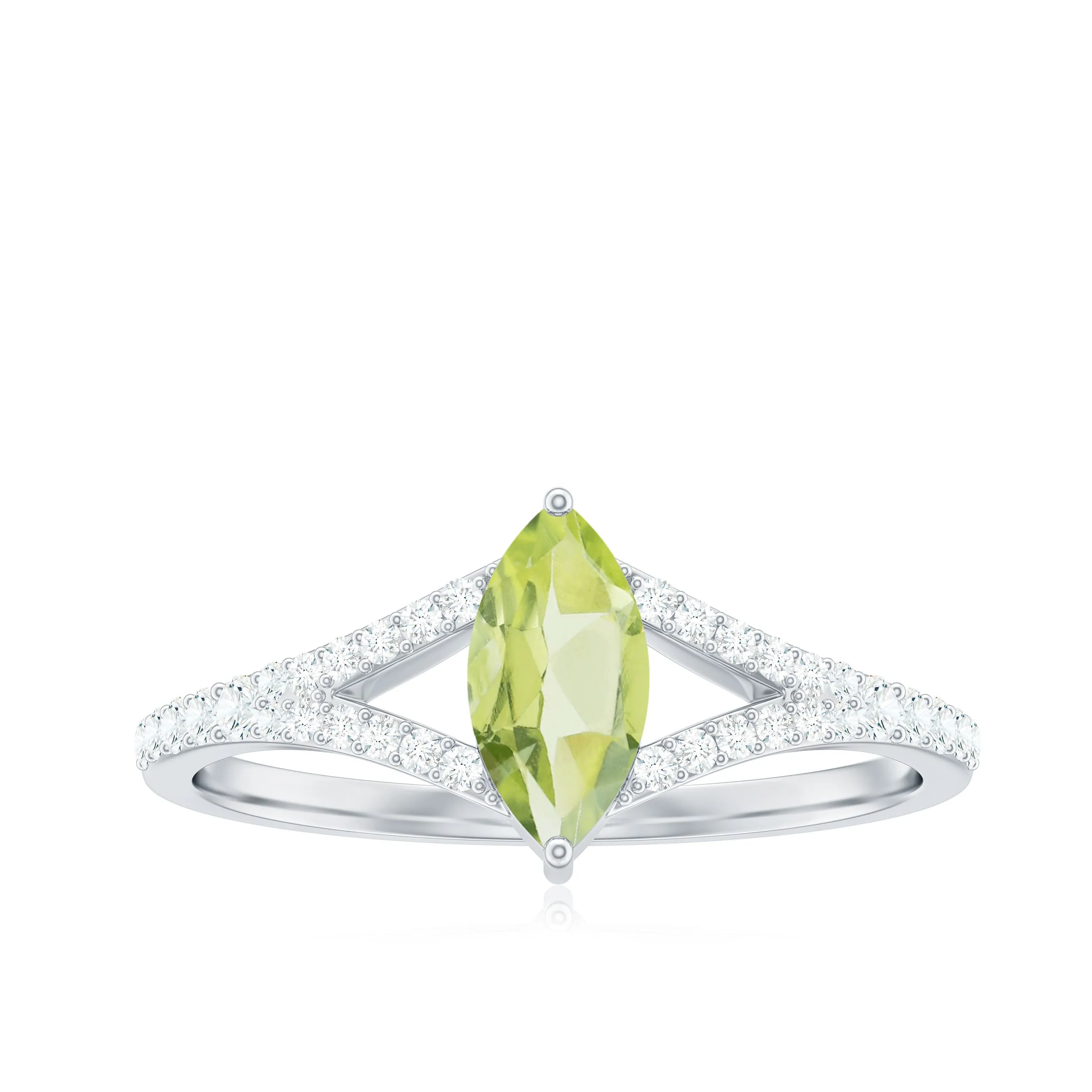 1 CT Natural Peridot Engagement Ring with Diamond Accent