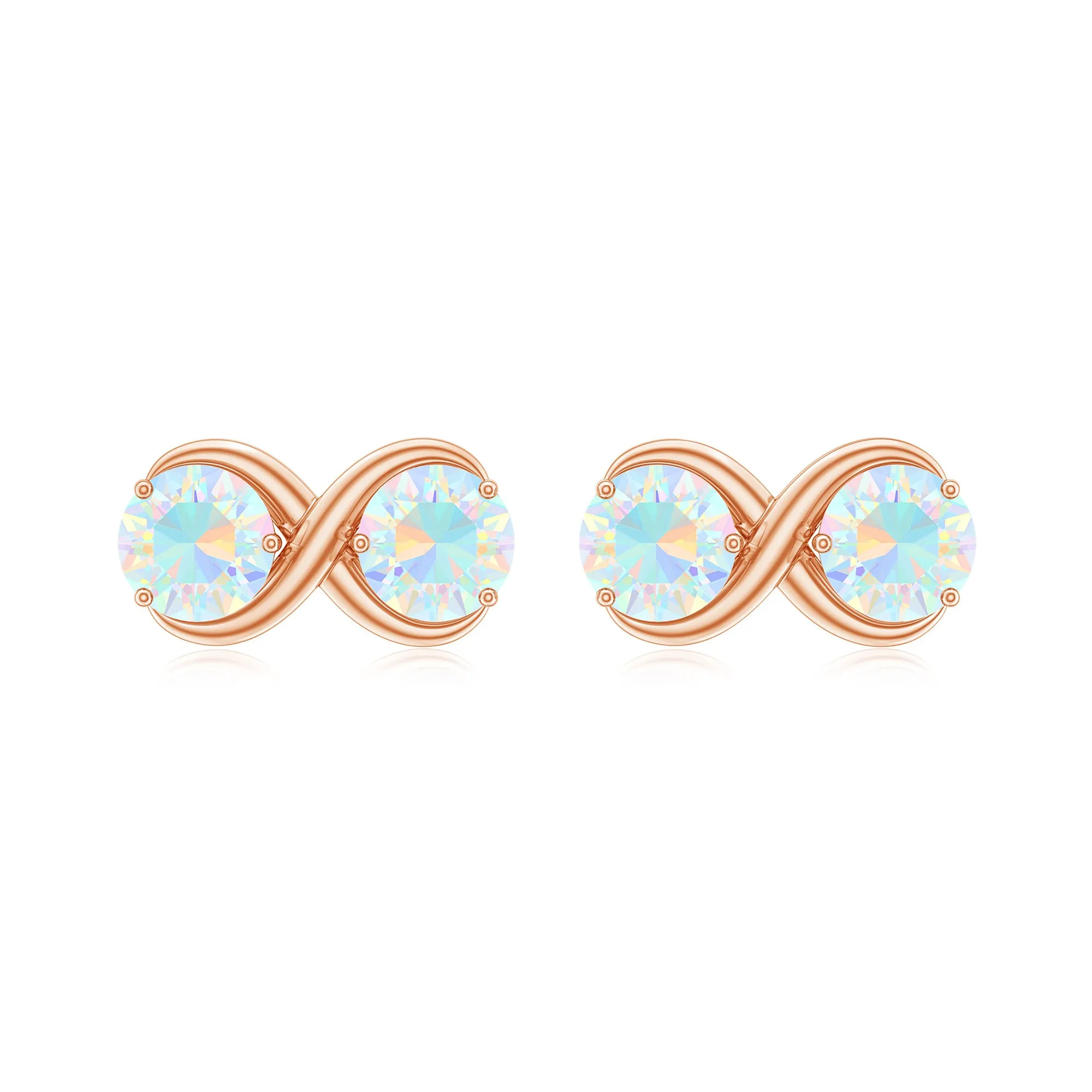 1 CT Simple Ethiopian Opal Two Stone Infinity Stud Earrings