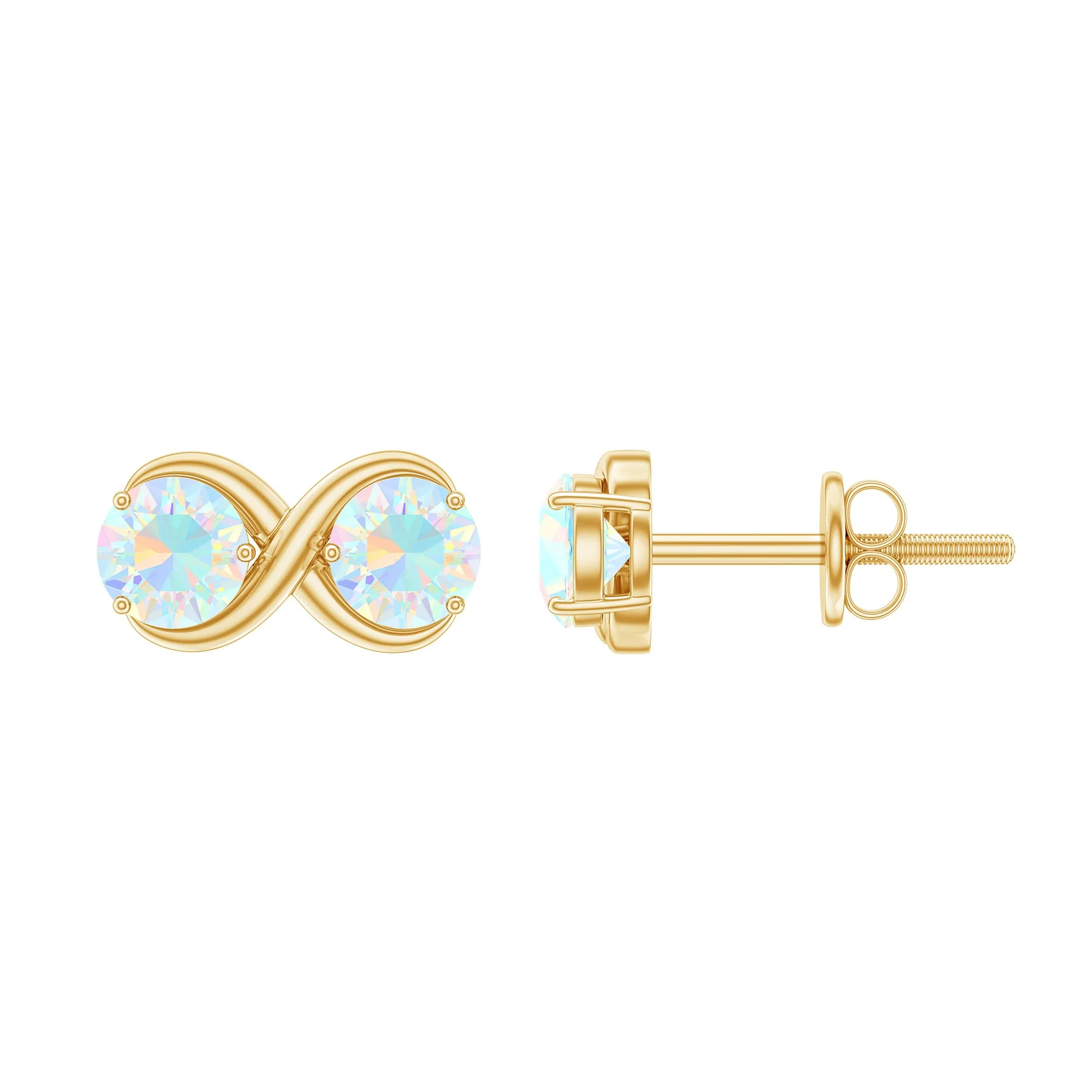 1 CT Simple Ethiopian Opal Two Stone Infinity Stud Earrings