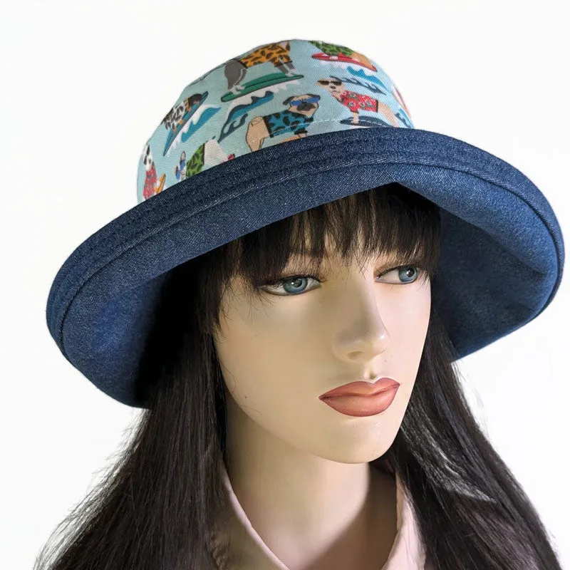 122 Sunblocker UV summer hat sun hat featuring surfing dogs print