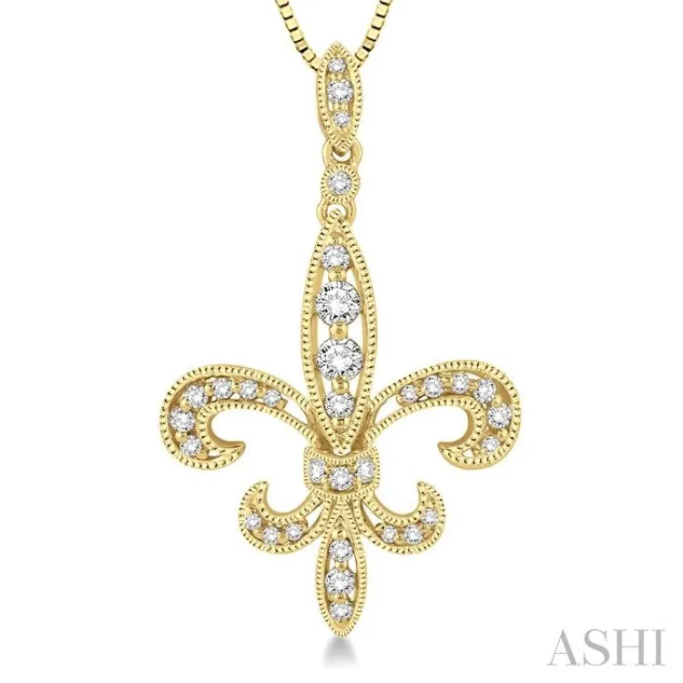 1/3 Ctw Round Cut Diamond Fleur De Lis Pendant in 14K Yellow Gold with Chain