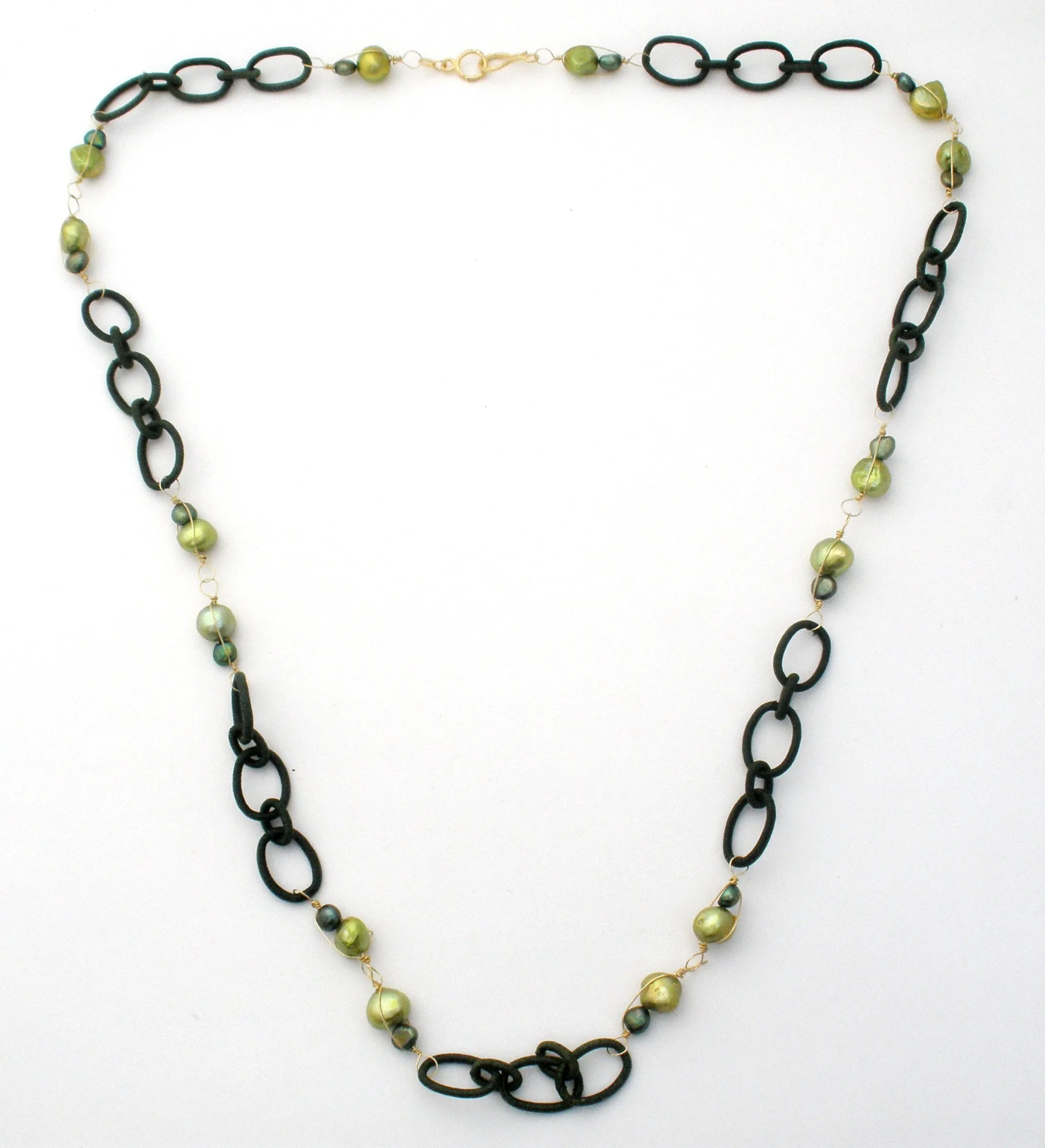 14K Gold Over Sterling Green Pearl Necklace Designs by Veronica