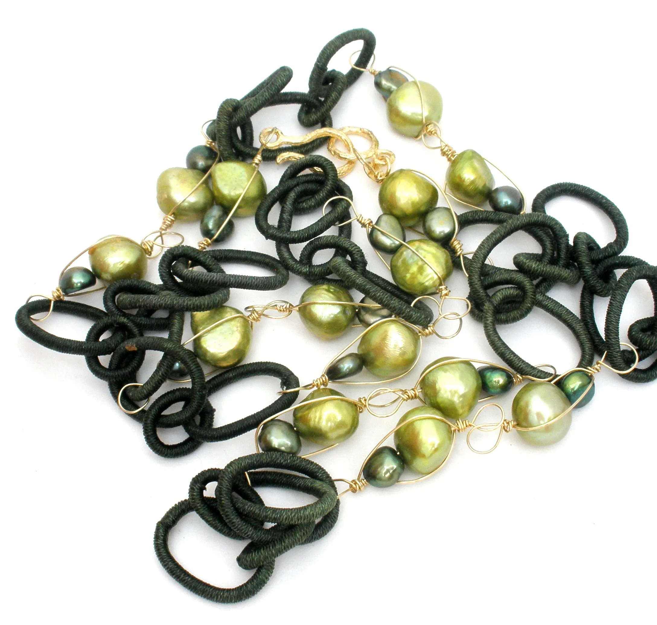 14K Gold Over Sterling Green Pearl Necklace Designs by Veronica