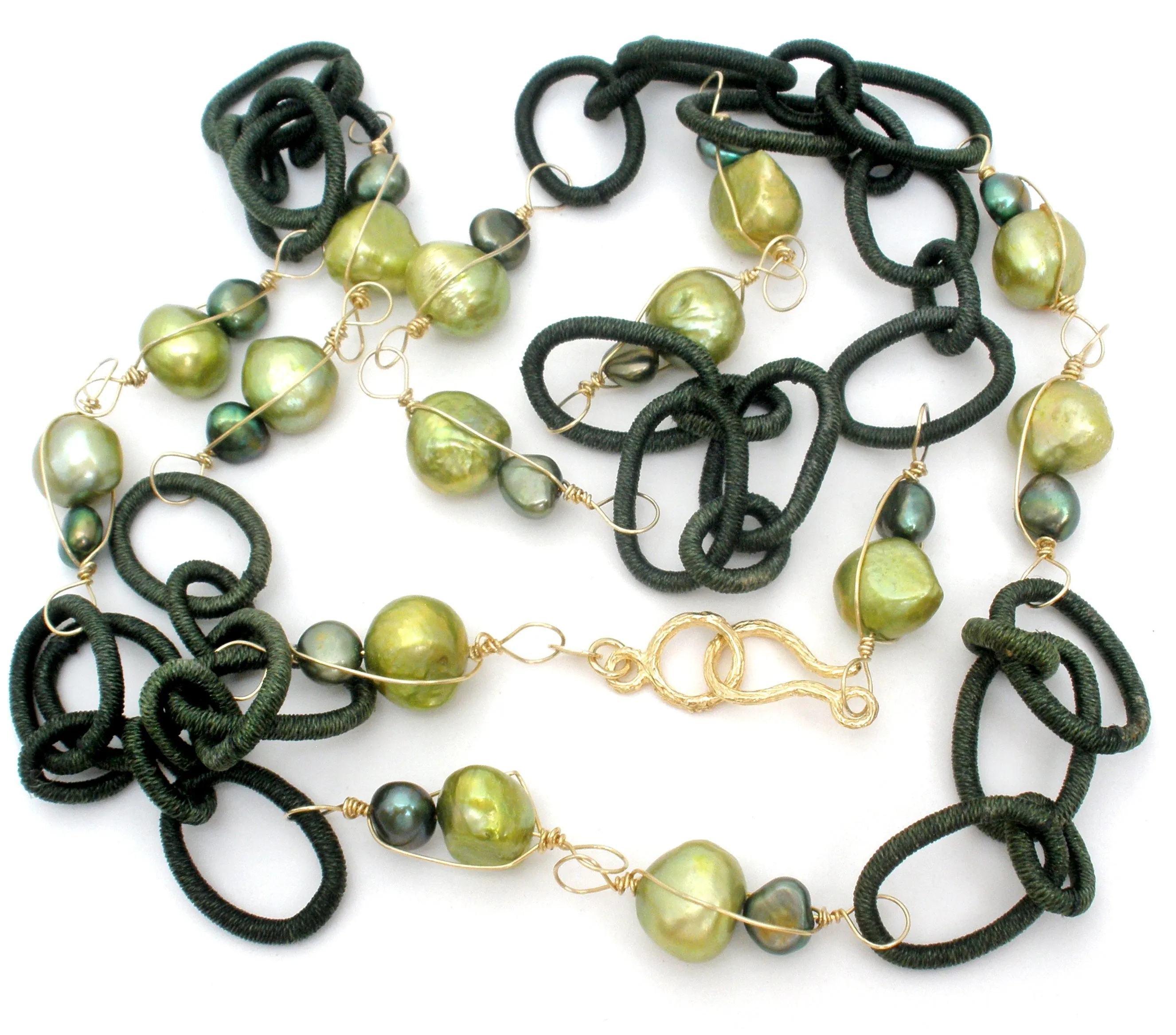 14K Gold Over Sterling Green Pearl Necklace Designs by Veronica