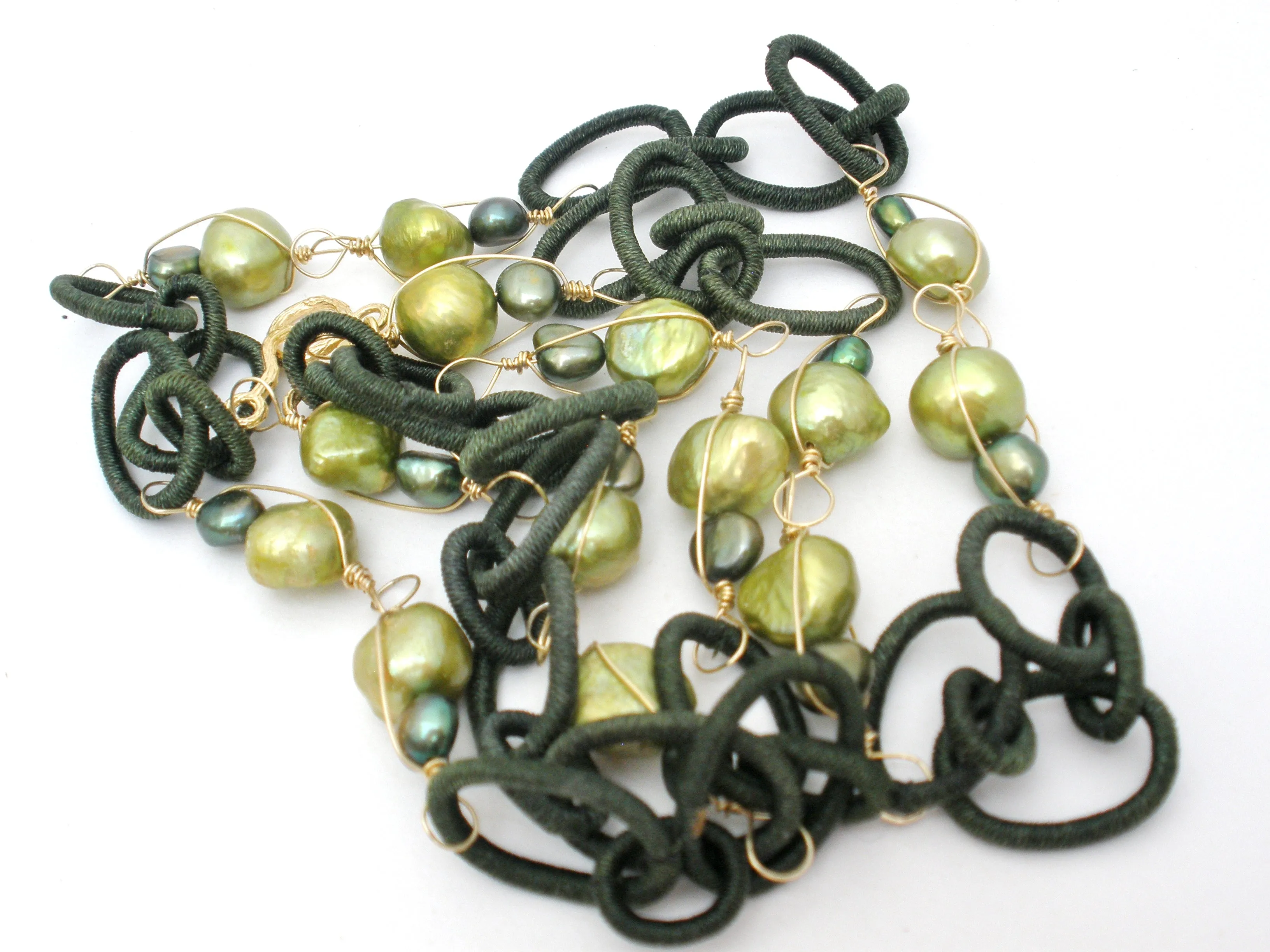 14K Gold Over Sterling Green Pearl Necklace Designs by Veronica