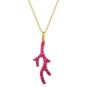 14K Gold Pave Coral Ruby Necklace