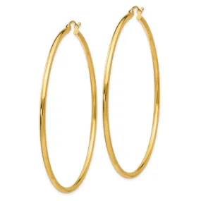 14k Gold Polished 2x60mm Lightweight Tube Hoop Earrings