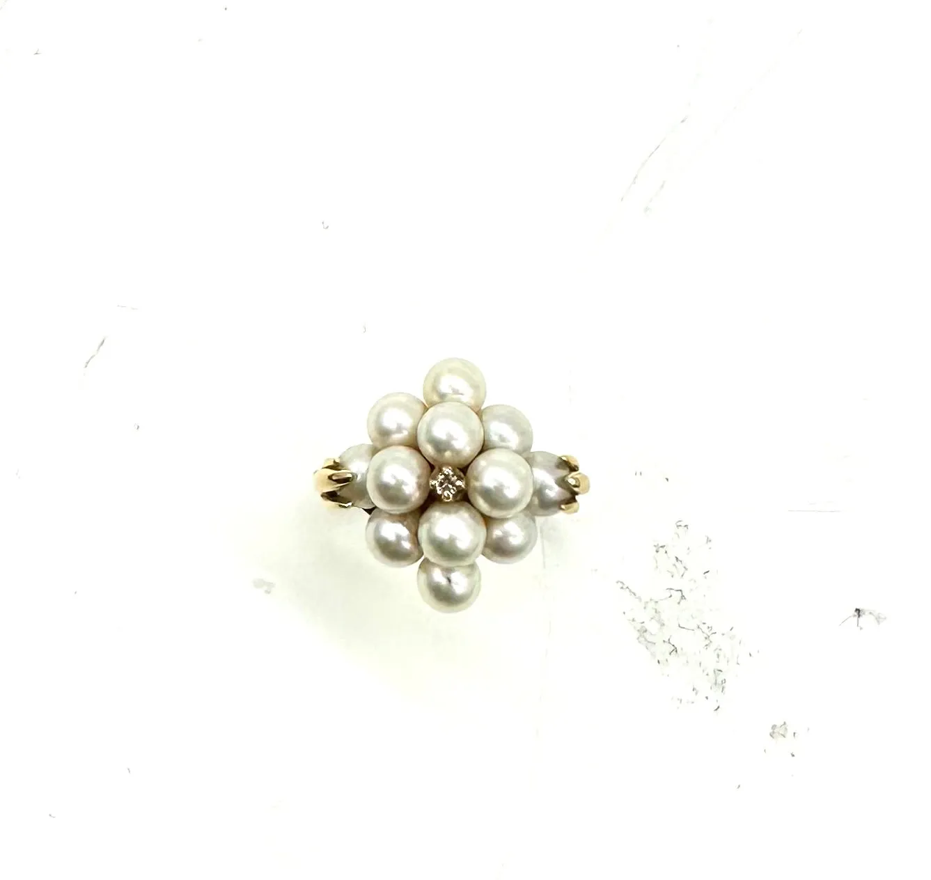 14k Gold White Pearl Cluster Ring