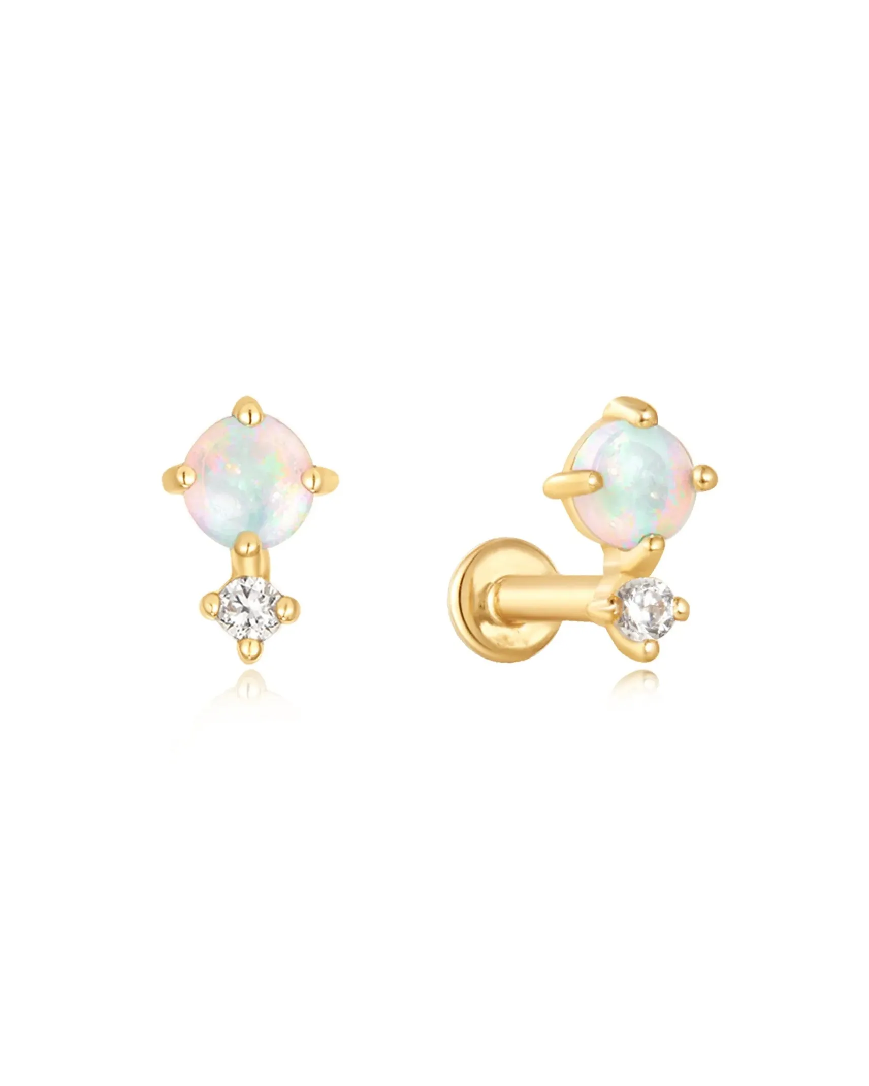 14k Natural Opal Cartilage Stud Earring with screw flat back