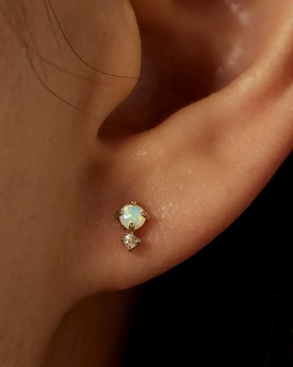 14k Natural Opal Cartilage Stud Earring with screw flat back