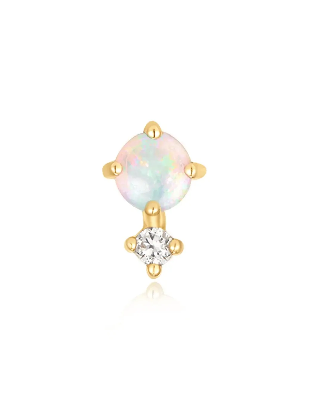 14k Natural Opal Cartilage Stud Earring with screw flat back