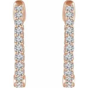 14K Rose Gold 1 CTW Natural Diamond Inside-Outside Hoop Earrings