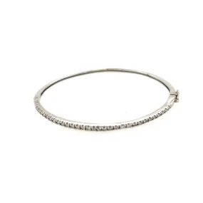 14K White Gold Diamond Thin Half Eternity Oval Bangle