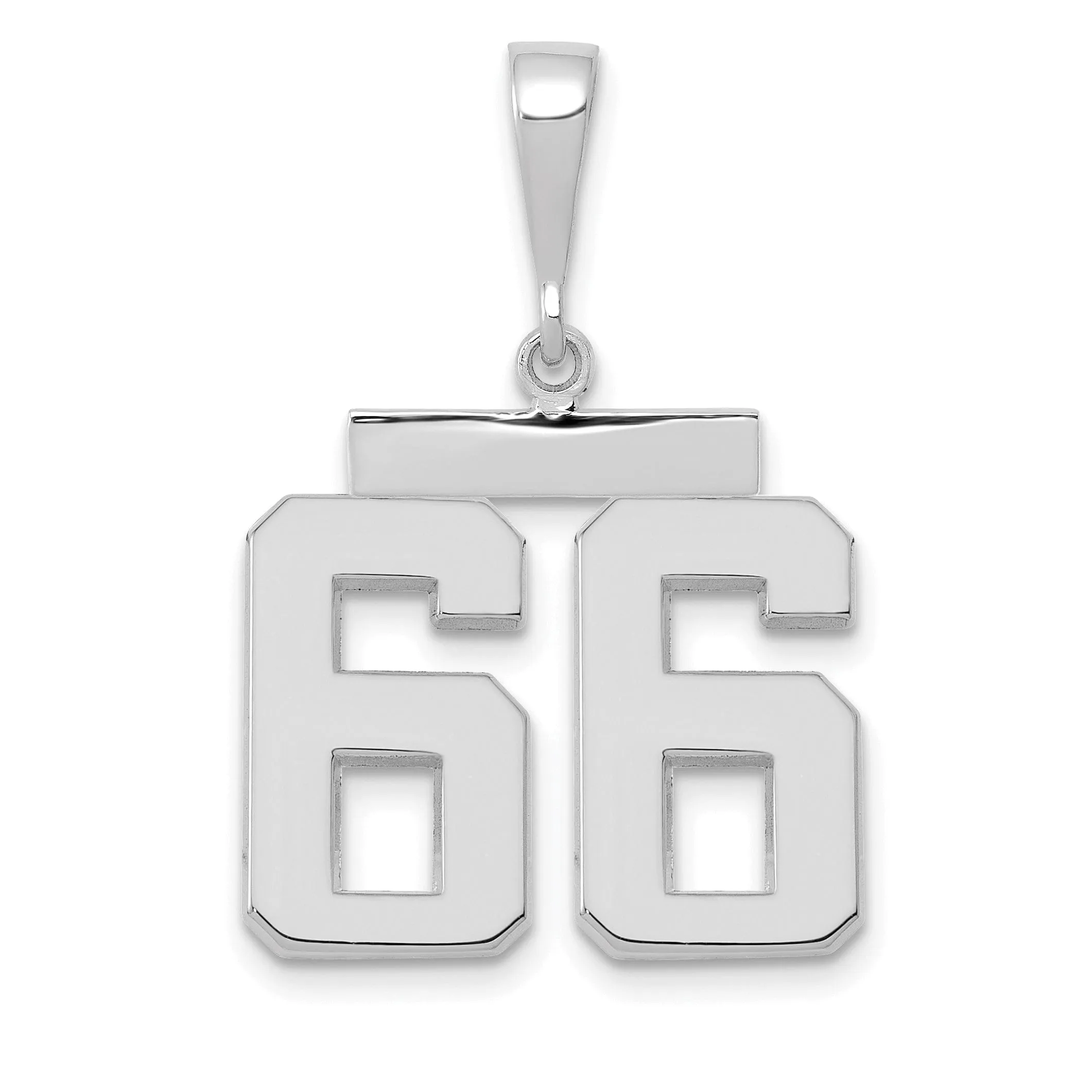 14k White Gold Polished Finish Medium Size Number 66 Charm Pendant