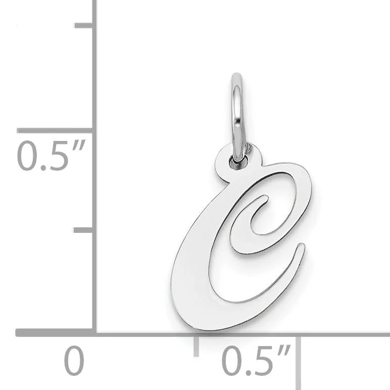 14K White Gold Small Size Fancy Script Letter C Initial Pendant