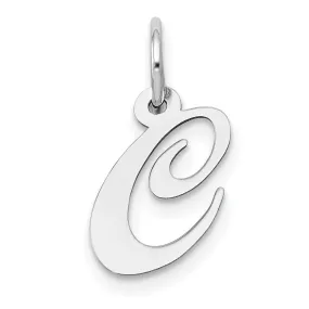 14K White Gold Small Size Fancy Script Letter C Initial Pendant