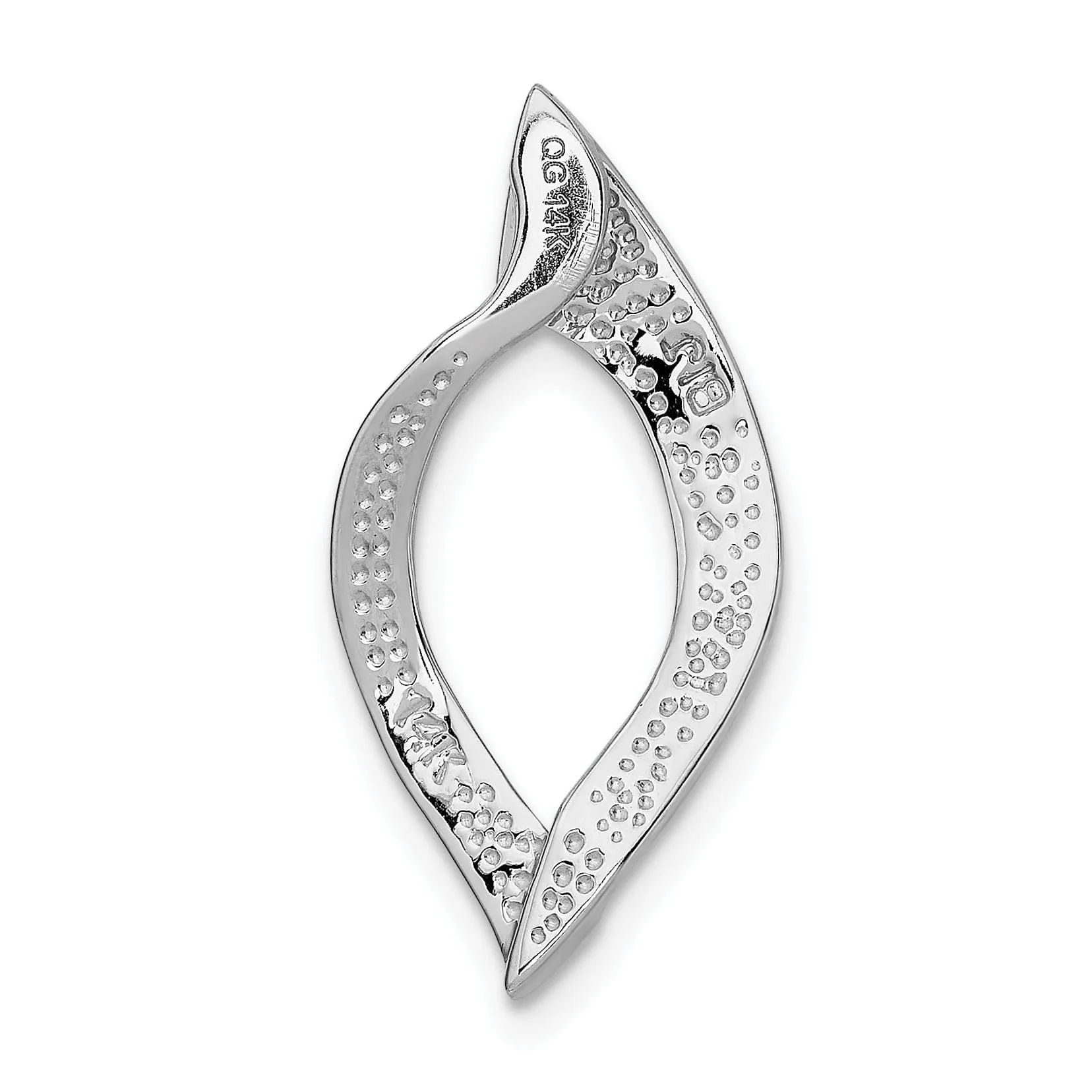 14k White Gold Solid Polished Finish Fancy Reversible Oval Shape Design Omega Slide Pendant