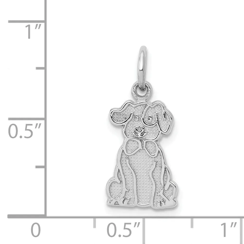 14k White Gold Textured Polished Finish Puppy Charm Pendant