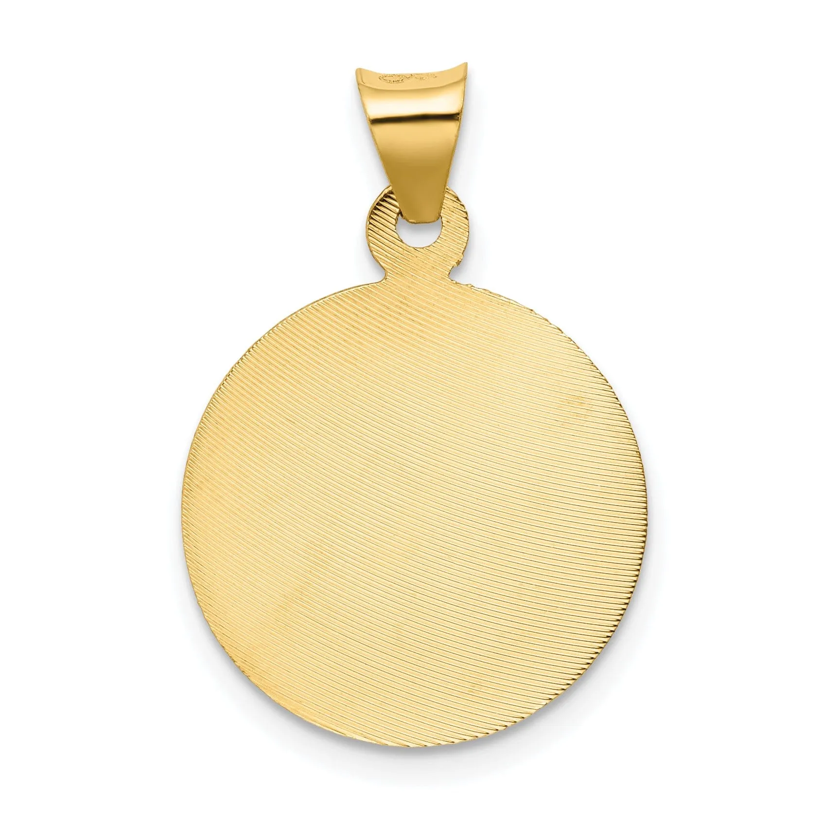 14k Yellow Gold Baptism Circle Medal Pendant. Engraving fee $22.00.