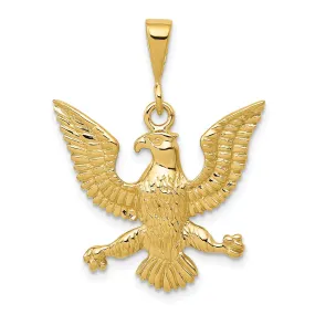 14k Yellow Gold Open Back Textured Polished Finish Eagle Mens Charm Pendant