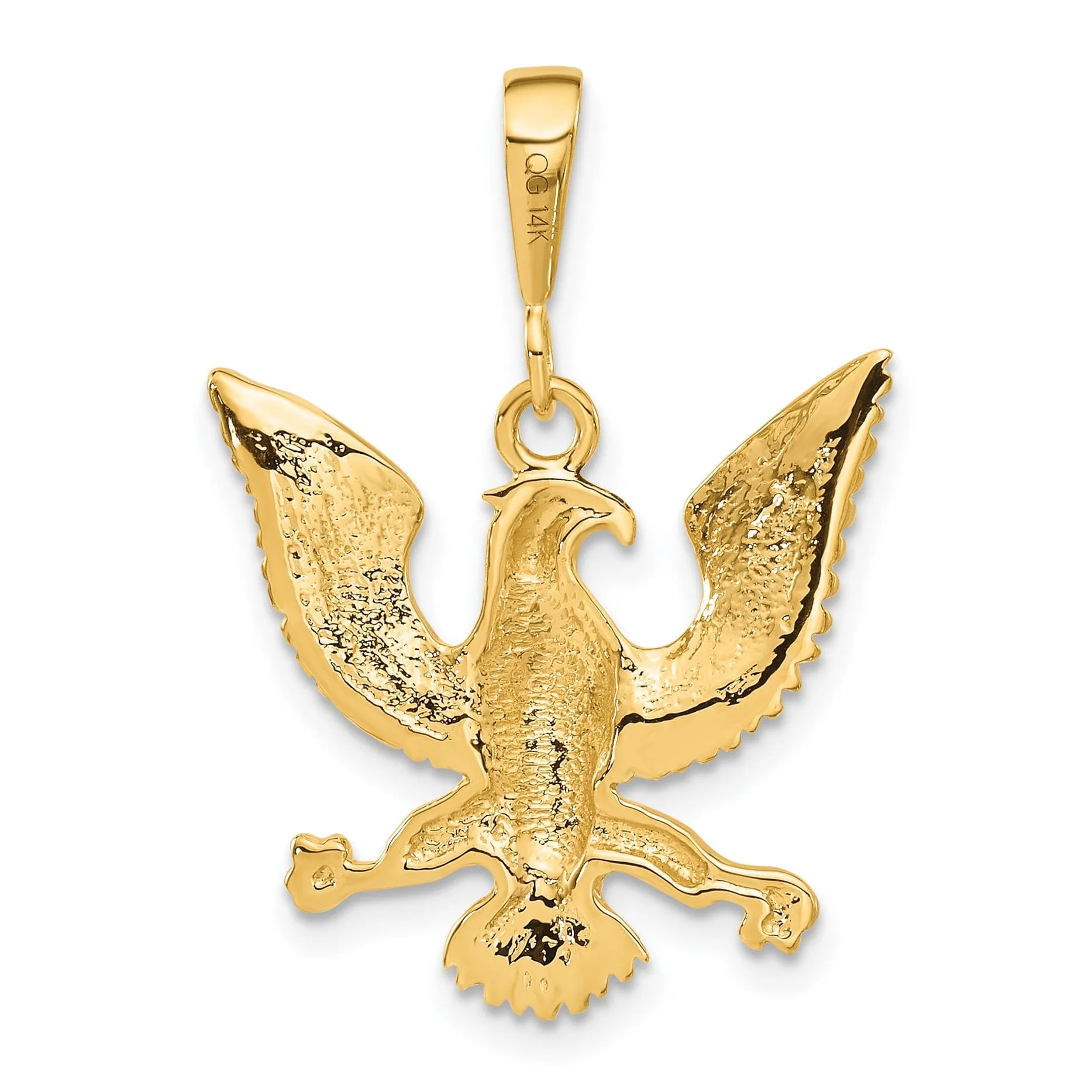 14k Yellow Gold Open Back Textured Polished Finish Eagle Mens Charm Pendant