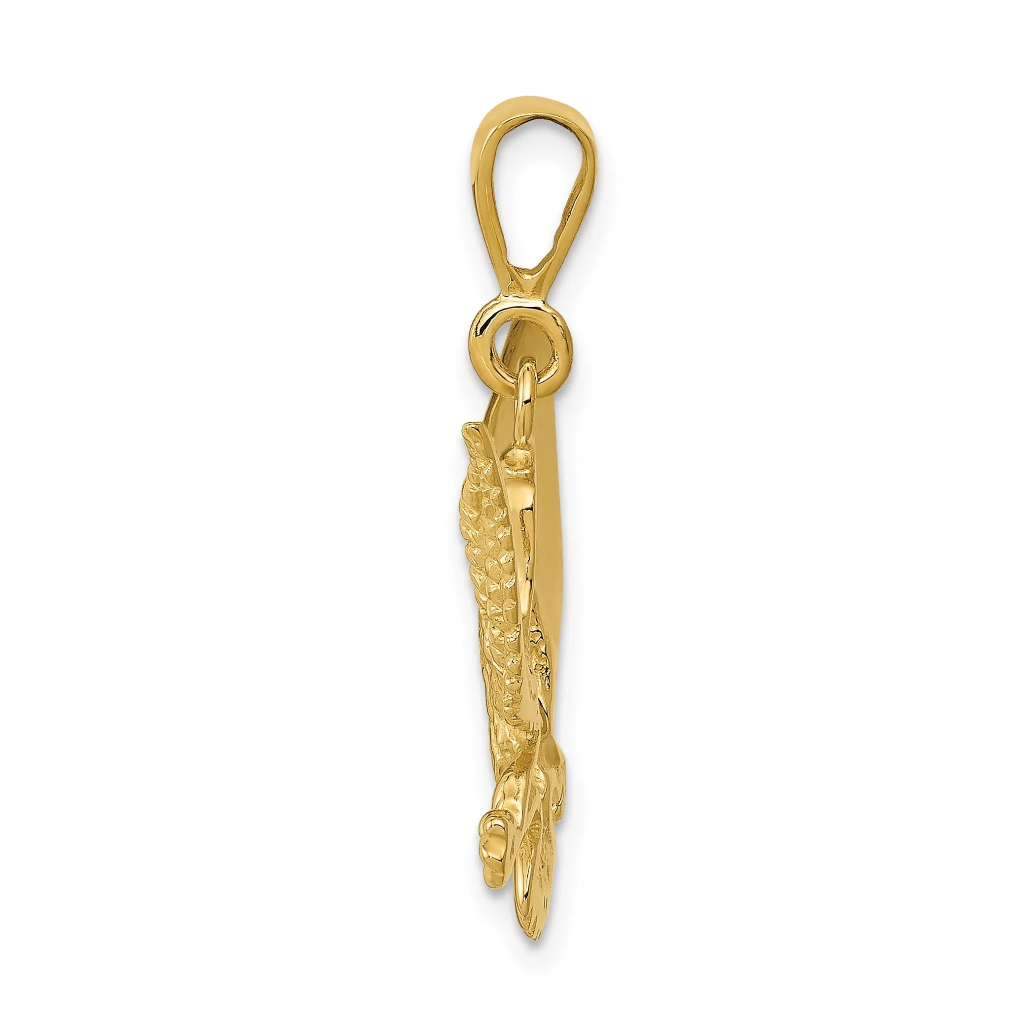 14k Yellow Gold Open Back Textured Polished Finish Eagle Mens Charm Pendant