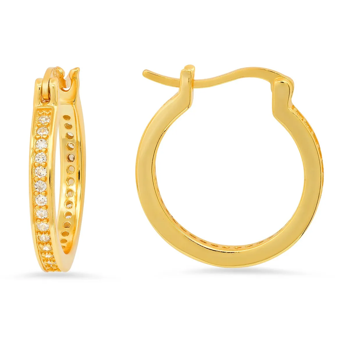 14k Yellow Gold Over Silver CZ Inside Out 20mm Hoop Earrings