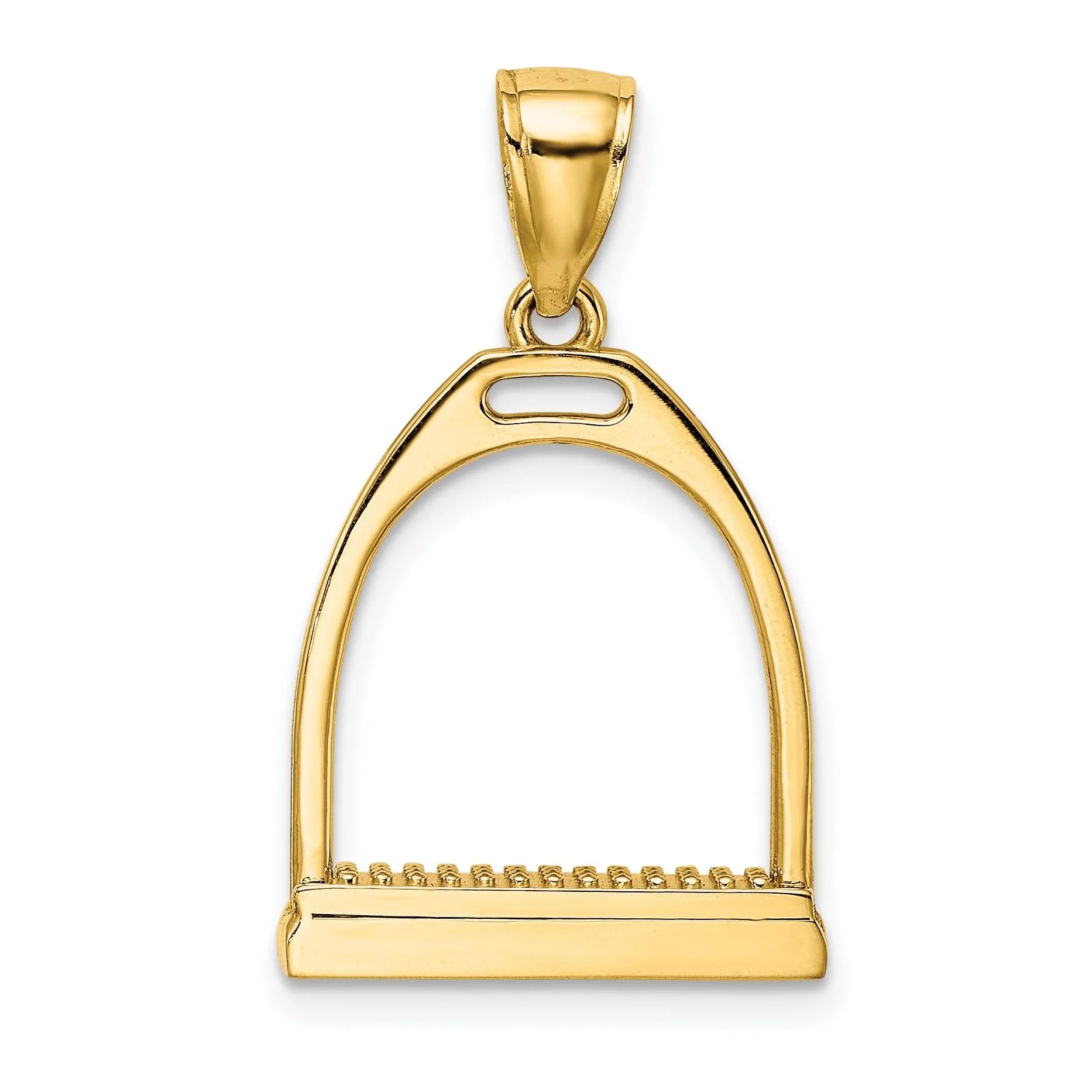 14K Yellow Gold Polished Finish 3-Dimensional Large Horse Stirrup Charm Pendant