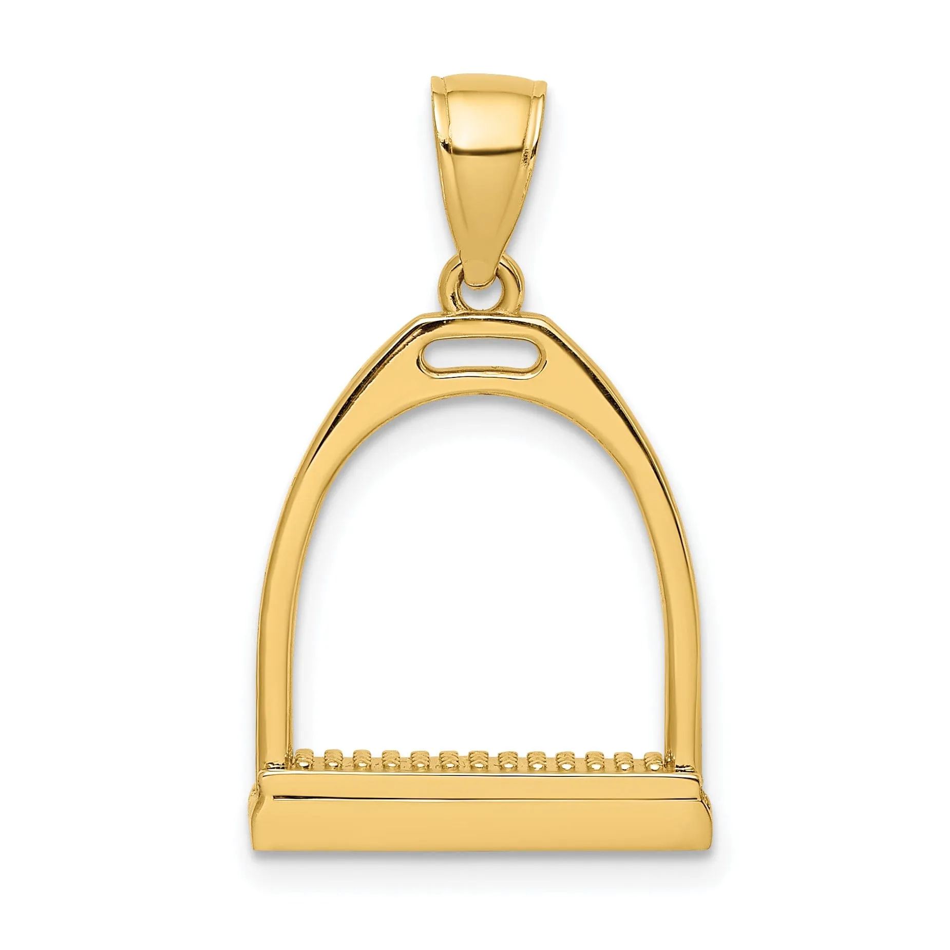 14K Yellow Gold Polished Finish 3-Dimensional Large Horse Stirrup Charm Pendant