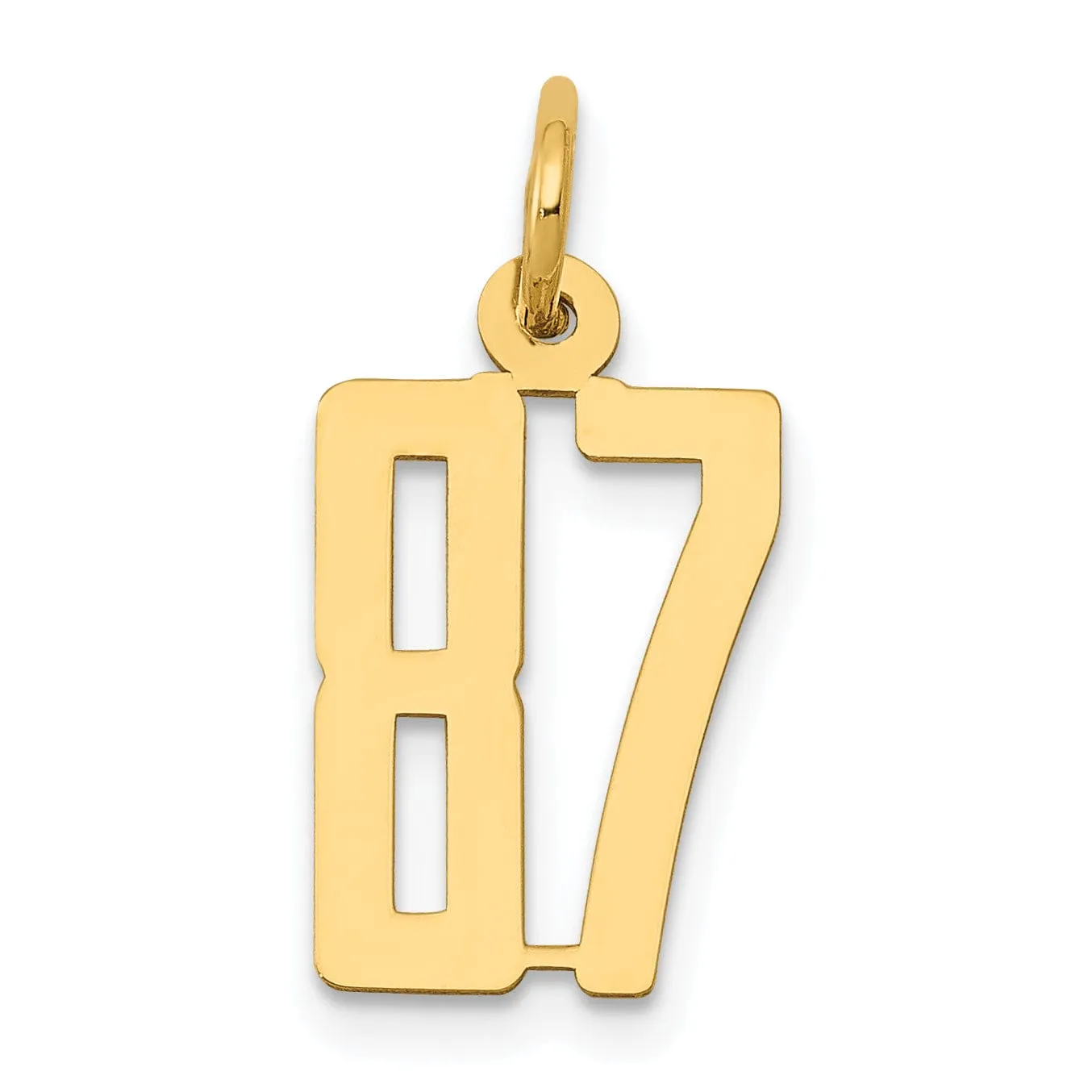 14K Yellow Gold Polished Finish Small Size Elongated Shape Number 87 Charm Pendant