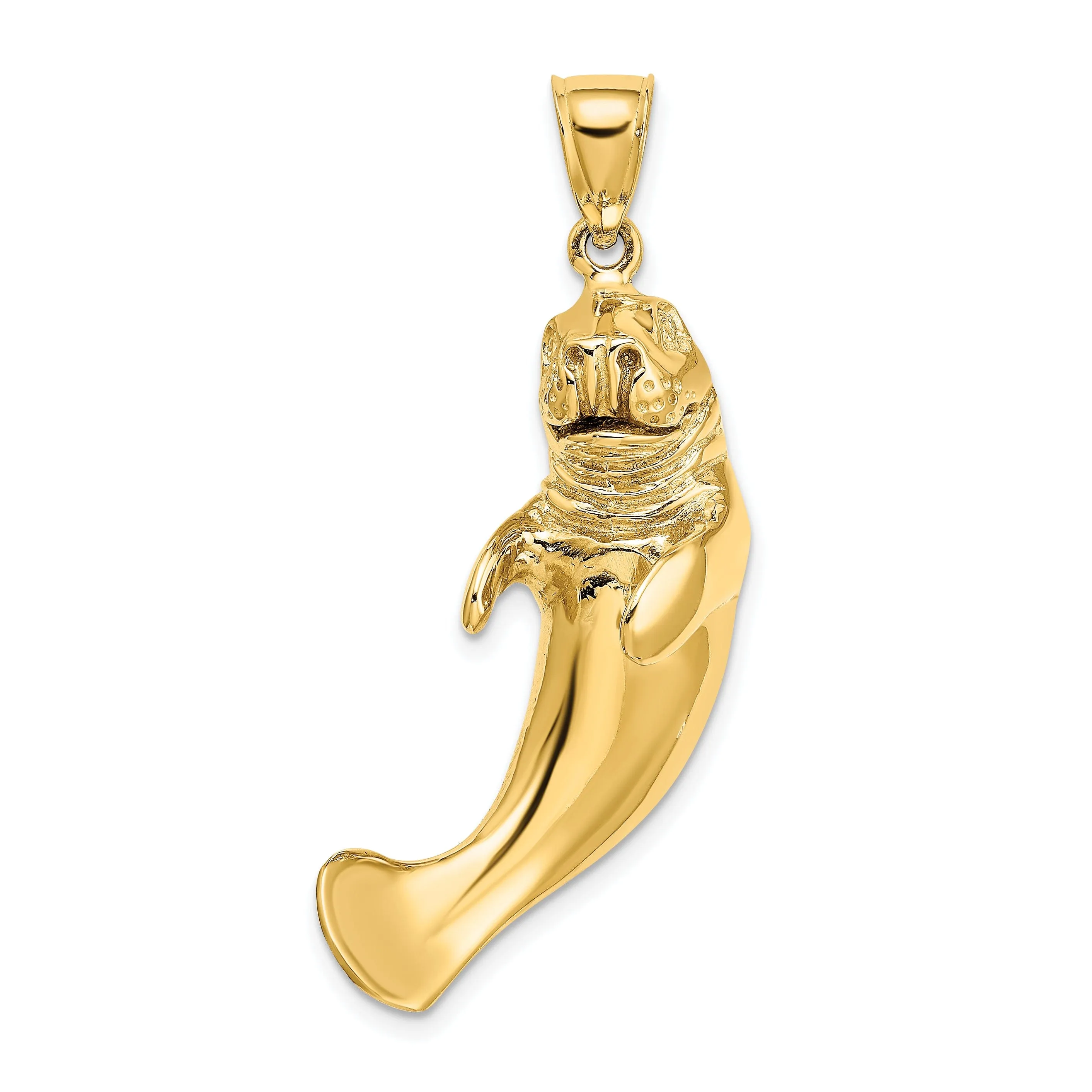 14K Yellow Gold Solid 3-Dimensional Polished Finish Manatee Charm Pendant