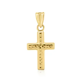 14P00041 - 14 Karat Yellow Gold Diamond Cut Textured Hollow Tube Crucifix Pendant