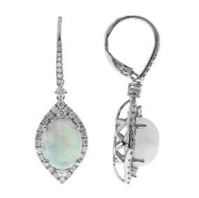 14W Oval Ethiopian Opal and Diamond Dangle Earrings on Leverbacks  2O=3.29ct 76D=.84ctw