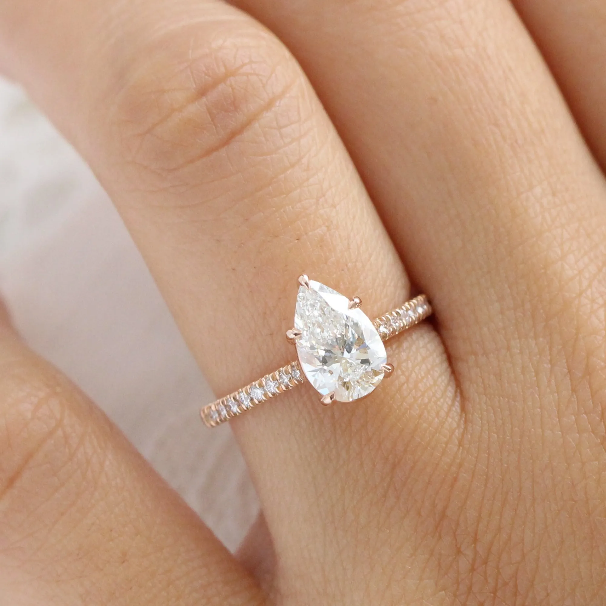 1.70 Ctw Pear Lab Diamond Ring w/ Natural Diamonds in Solitaire Pave Ring