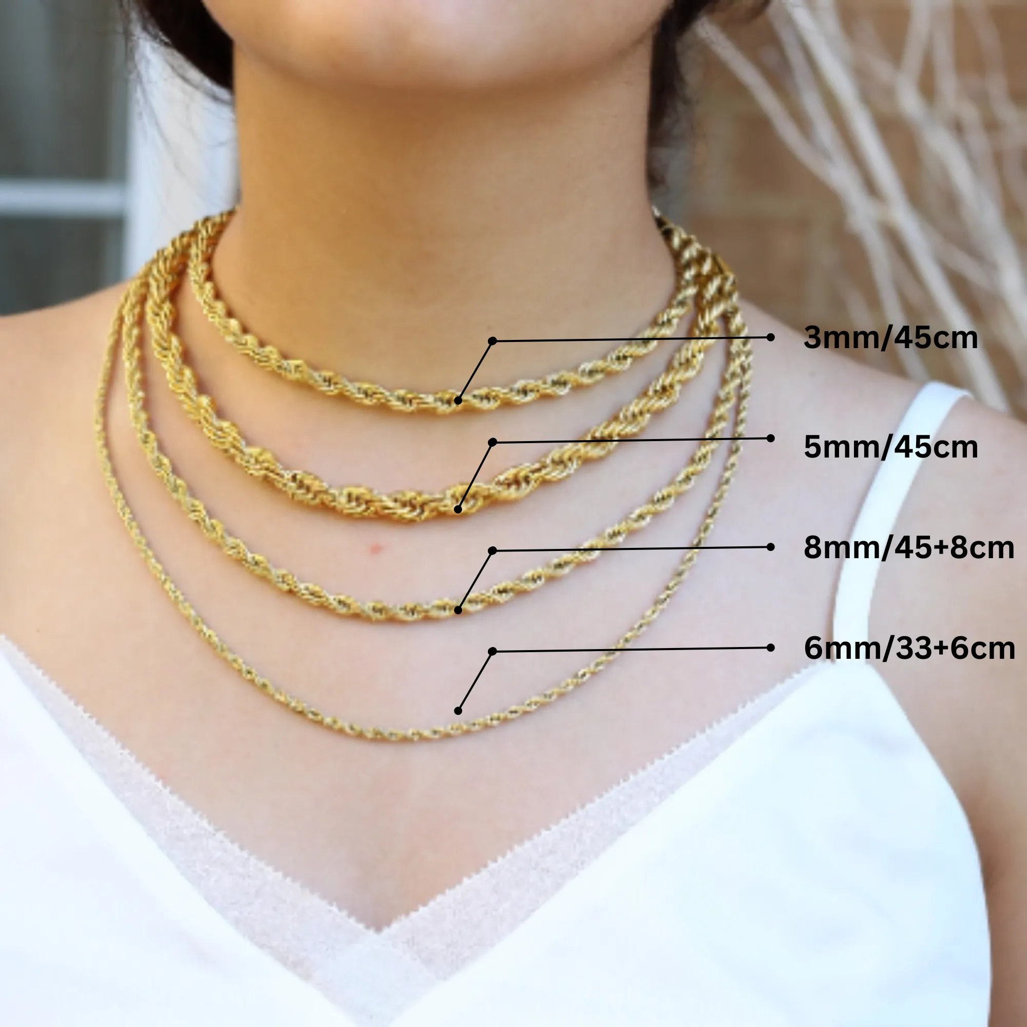 18K Gold-Filled Rope Chain Necklace | Gold Twisted Rope Chain for Men and Women