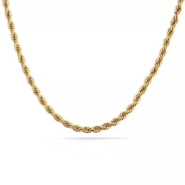 18K Gold-Filled Rope Chain Necklace | Gold Twisted Rope Chain for Men and Women