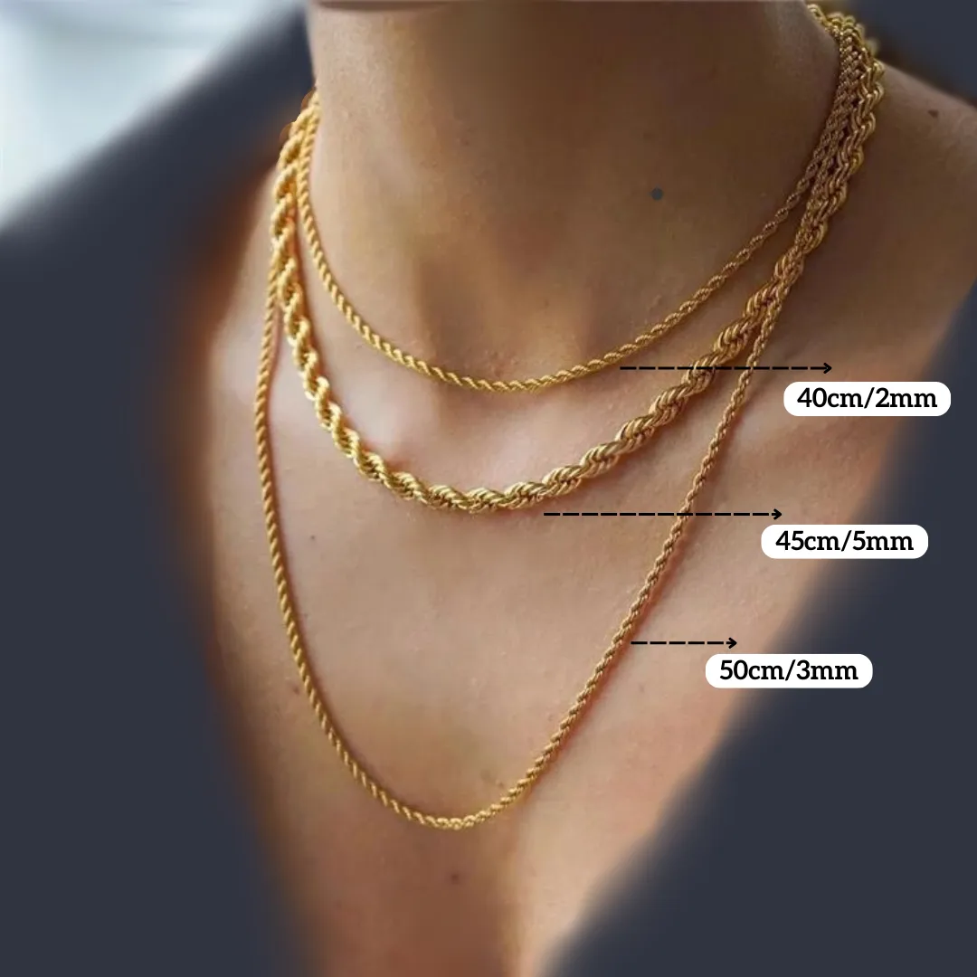 18K Gold-Filled Rope Chain Necklace | Gold Twisted Rope Chain for Men and Women