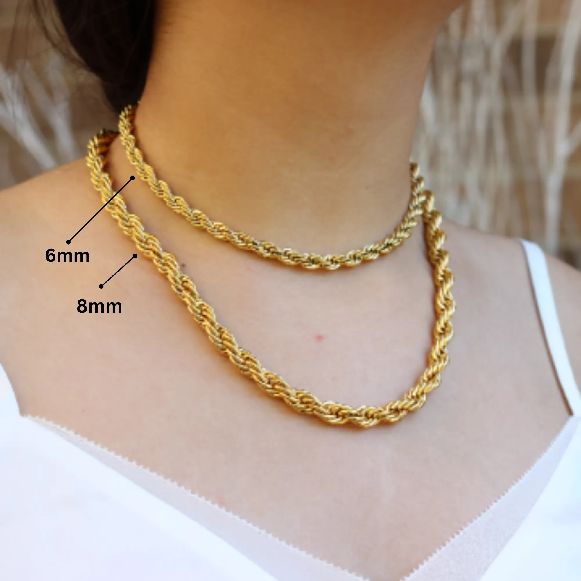 18K Gold-Filled Rope Chain Necklace | Gold Twisted Rope Chain for Men and Women