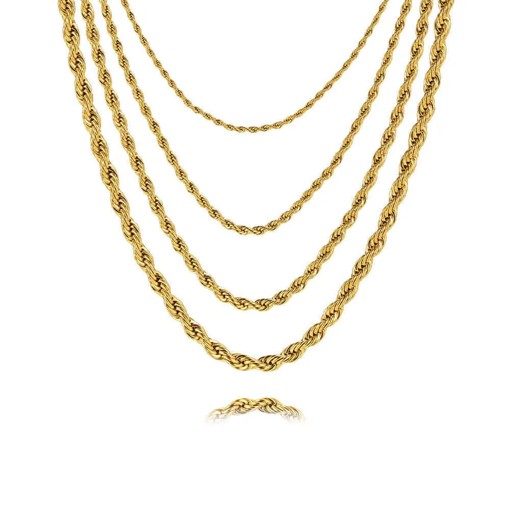 18K Gold Plated Multilayer 2/3/4/5MM Width 40/45/50/55CM Length Chain Necklace