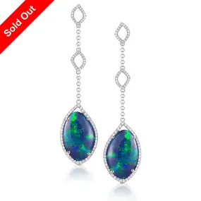 18K White Gold & Diamond Australian Black Opal Earrings