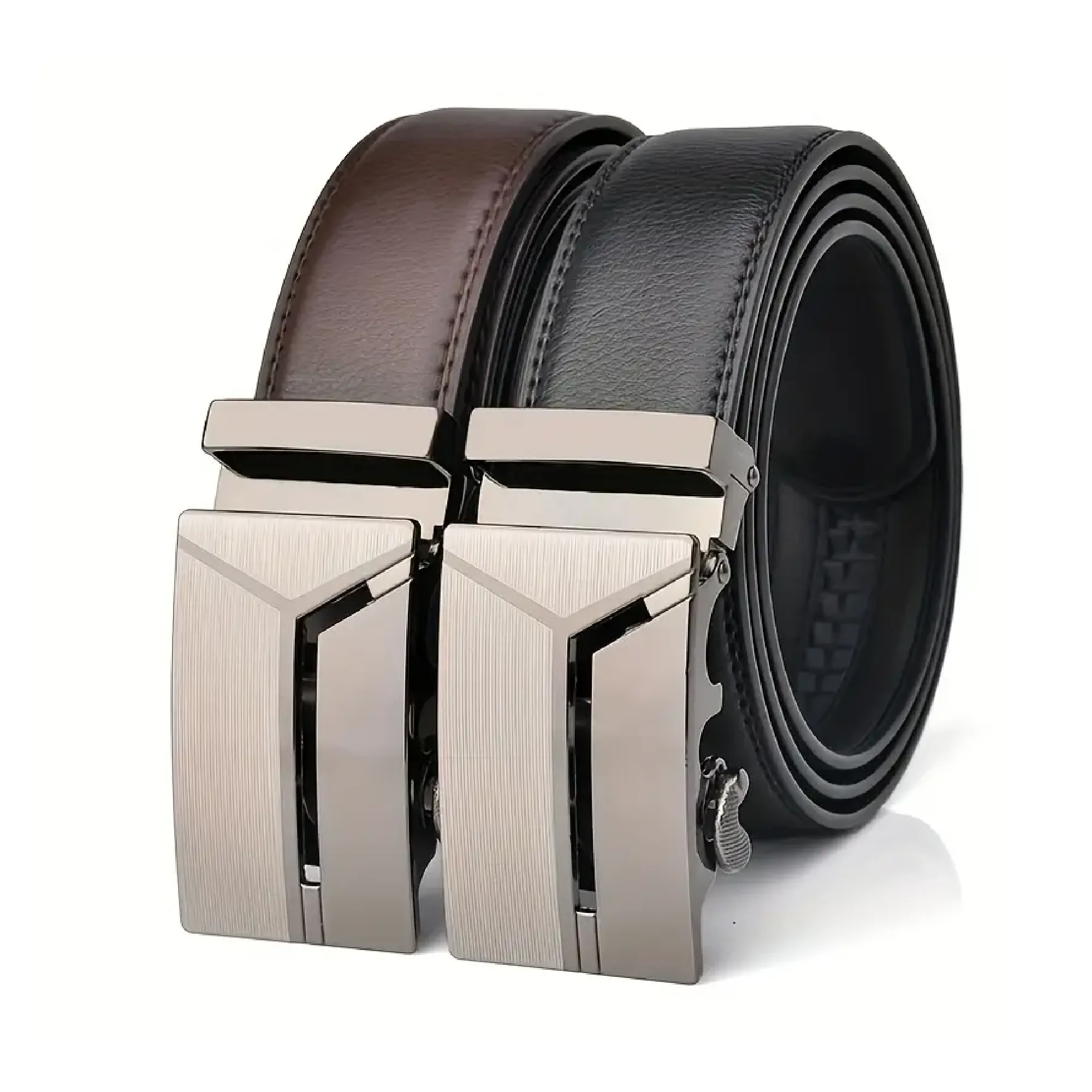 1pc Y Letter Style Automatic Buckle Men's Business Casual Versatile Genuine Leather Belt , Ideal choice for Gifts