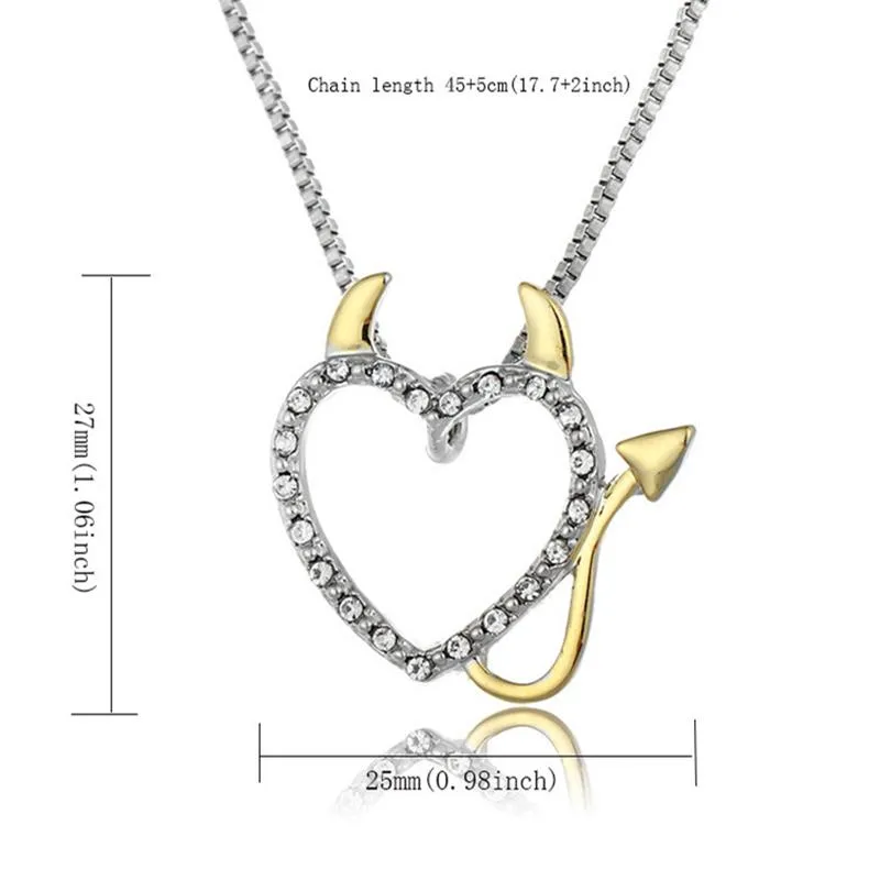 2018 Hot Gold and Silver Plated Love Heart Accent Devil Heart Pendant Necklaces Jewelry for Women