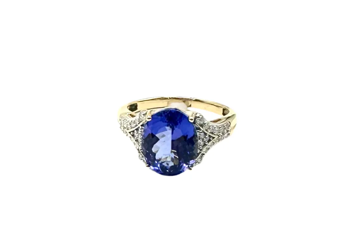 4 Carat Tanzanite 1/2ctw Diamond Ring