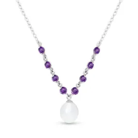 5 Carat 14K Solid White Gold Necklace Natural Amethyst Pearl