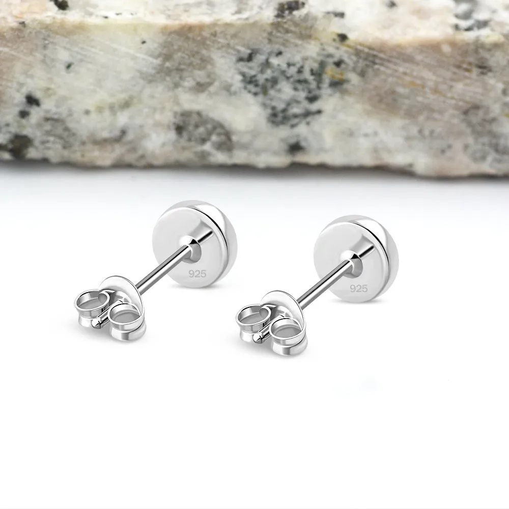 5mm | Round Synthetic Blue Opal Sterling Silver Stud Earrings