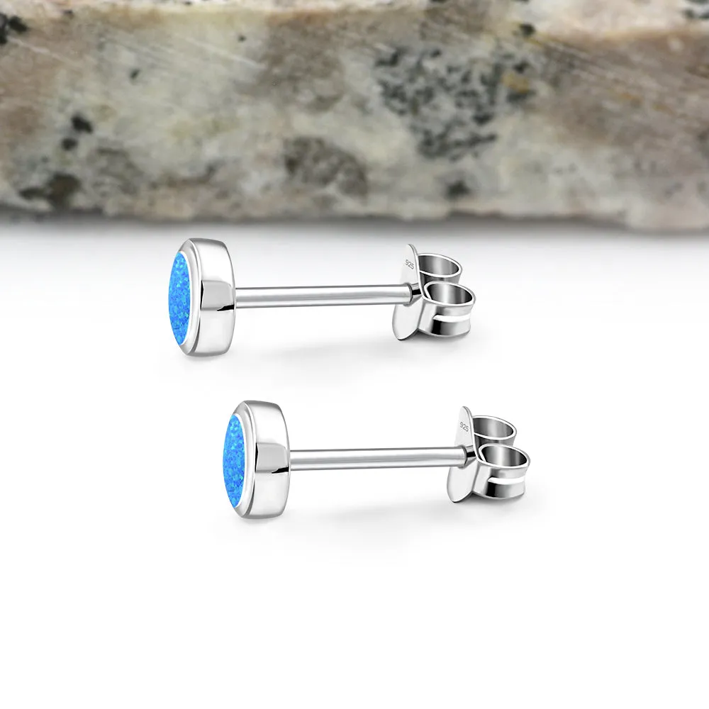 5mm | Round Synthetic Blue Opal Sterling Silver Stud Earrings