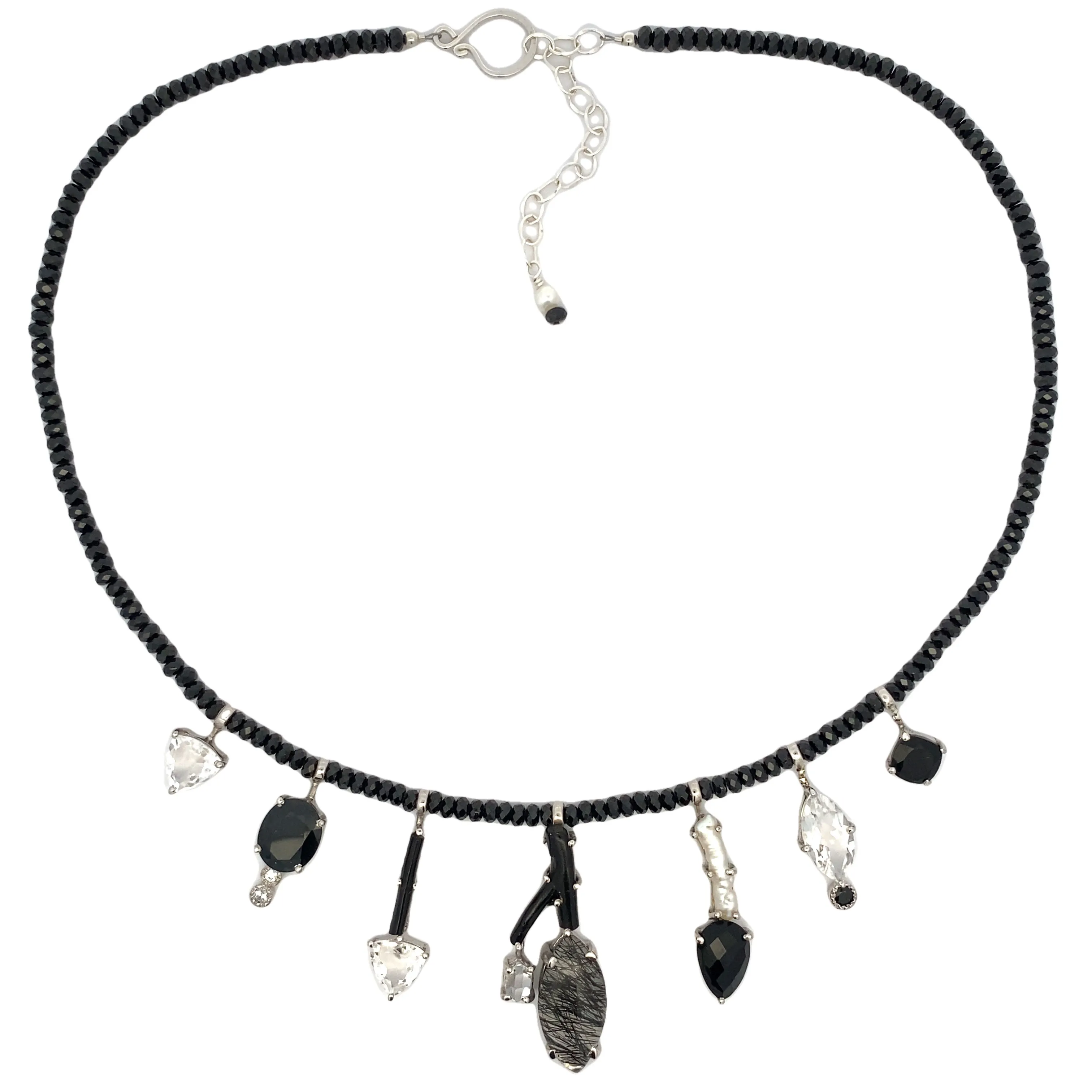 7 Stick Necklace - Spinel and Tourmalinated Quartz