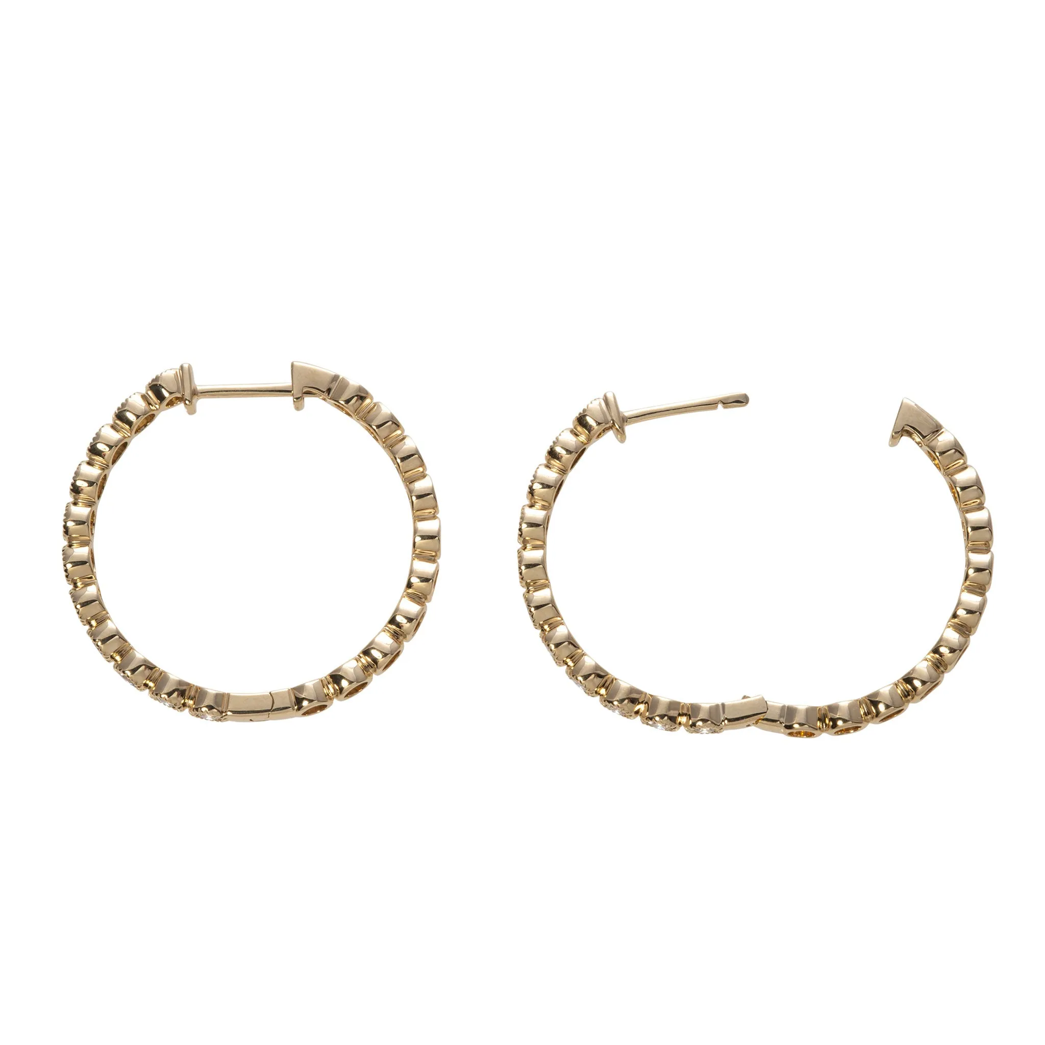 .7ct Diamond Milgrain Bezel 14K Yellow Gold Hoop Earrings