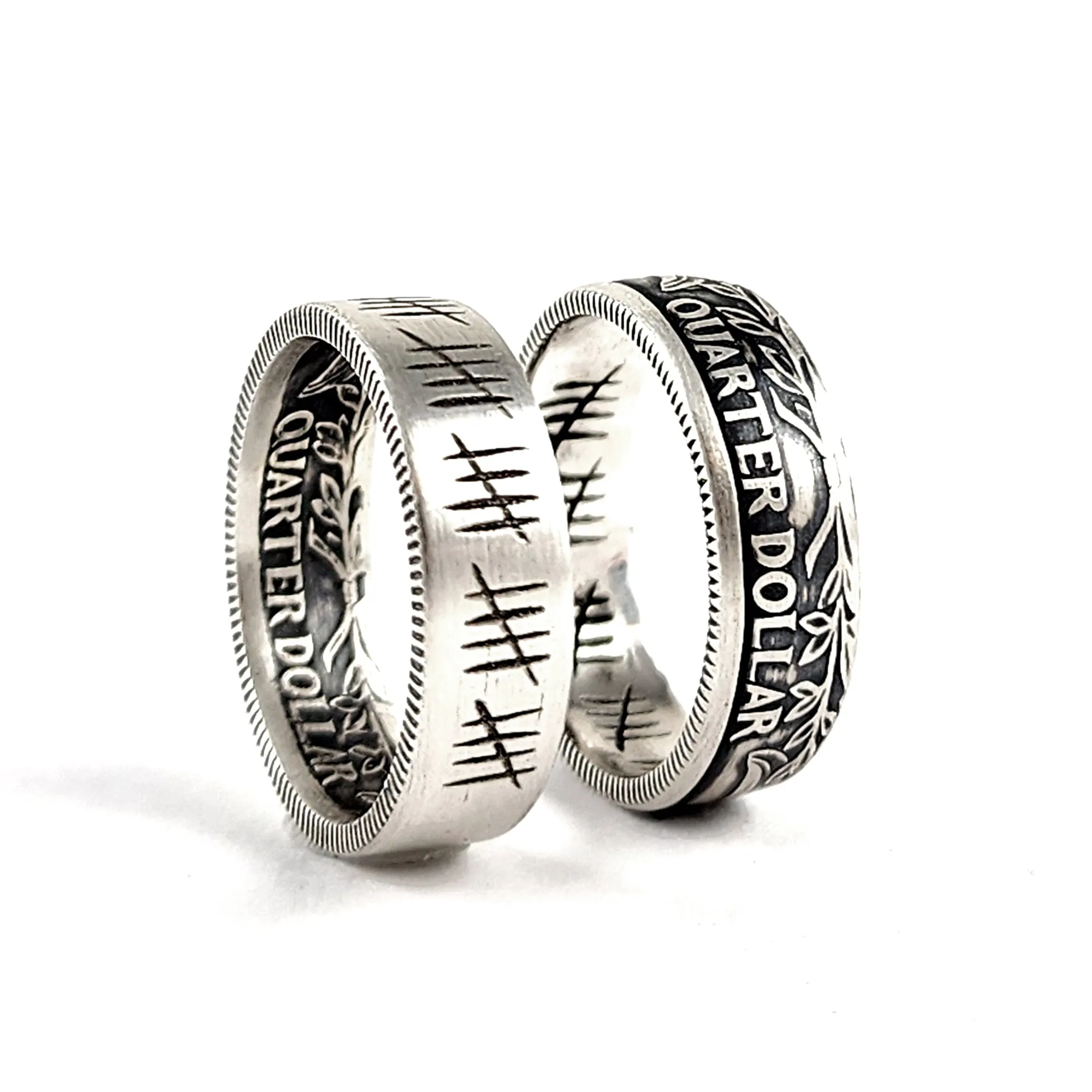 90% Silver Engraved 25 Tally Mark Quarter Ring - 25th Anniversary Gift